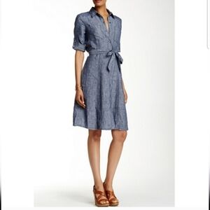 Max Studio | Blue Linen & Rayon Button-Up Shirt-Dress - Size: Med